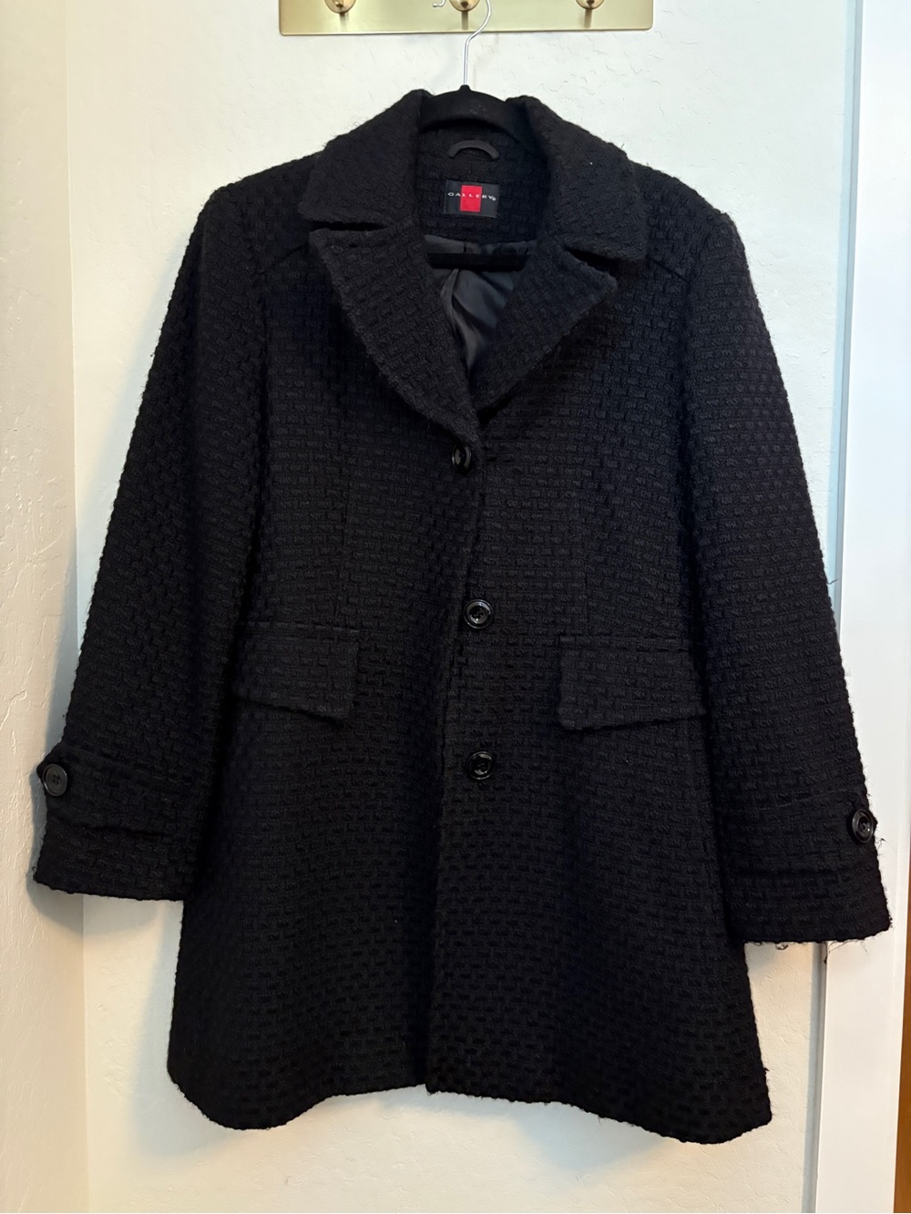 Gallery Black Textured Button-Front Pea Coat